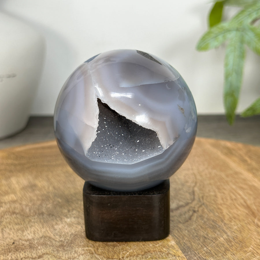 Banded Agate &amp; Quartz Druzy Sphere Geode - SPH0202