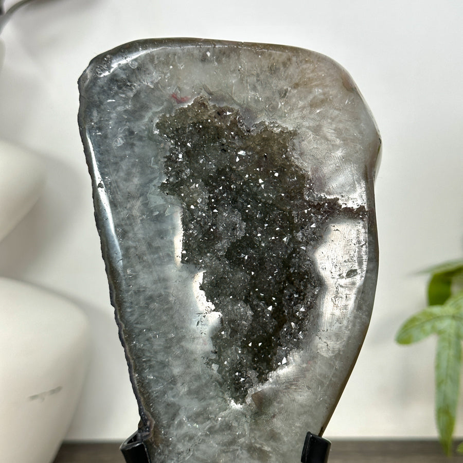 Natural Green Quartz Geode on Metal Stand - MWS3183