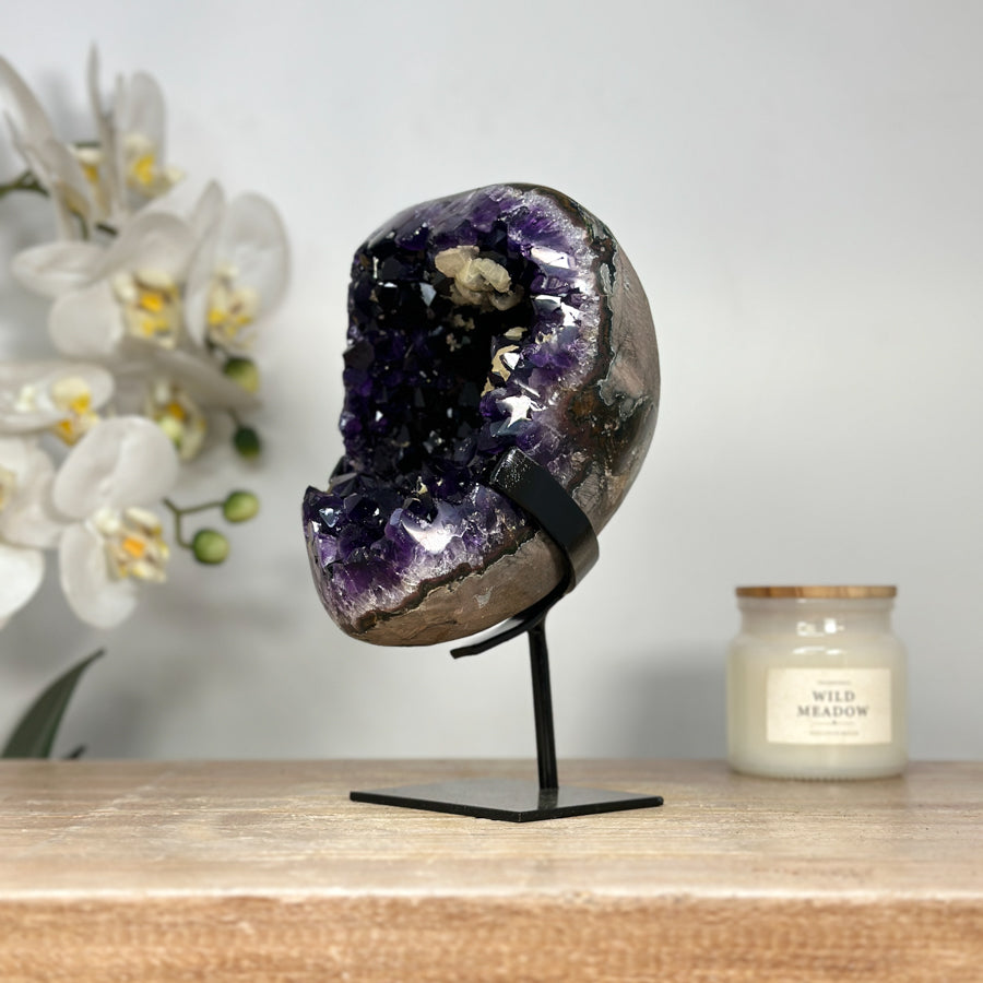 Natural Amehyst Cluster Geode with Calcite Inclusion - MWS2056