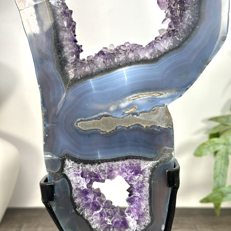 Unique Natural Uruguayan Amethyst &amp; Agate Slice Portal - MWS3249