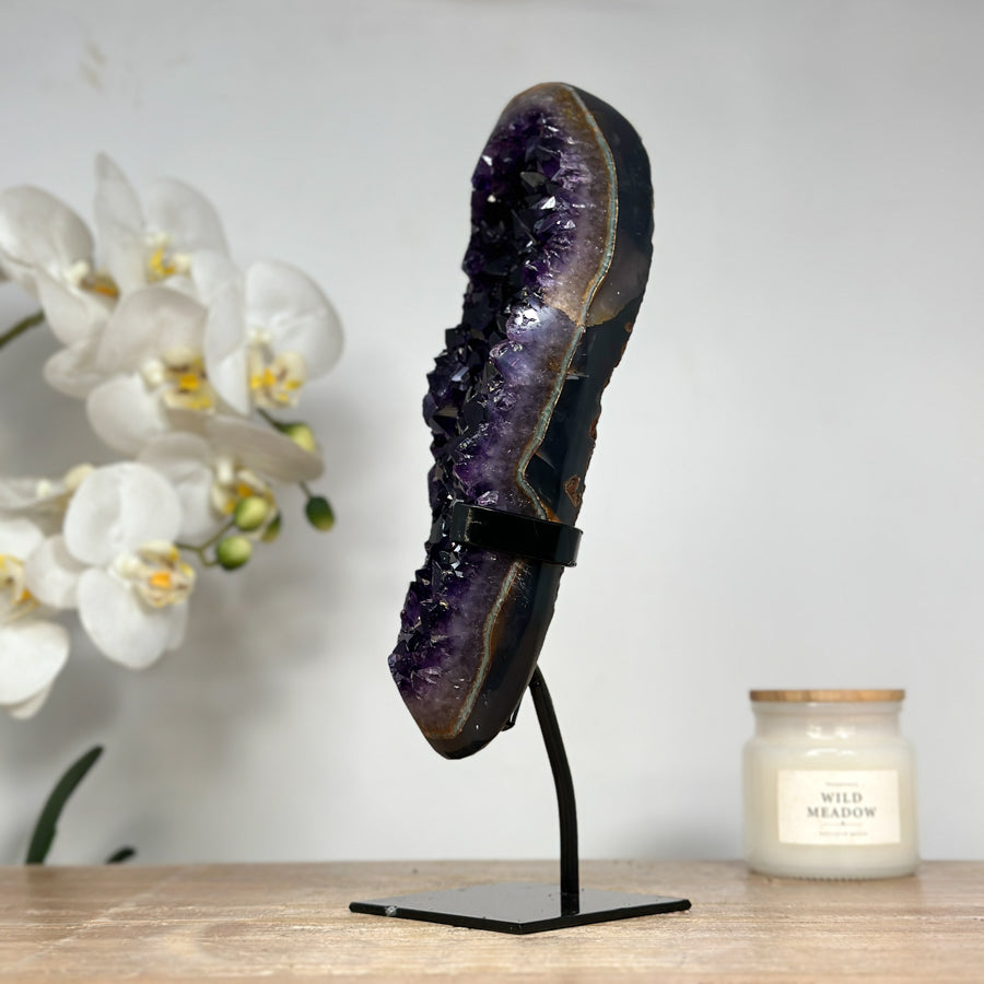 Large Amethyst &amp; Agate Crystal, Metallic Stand Included - MWS1489