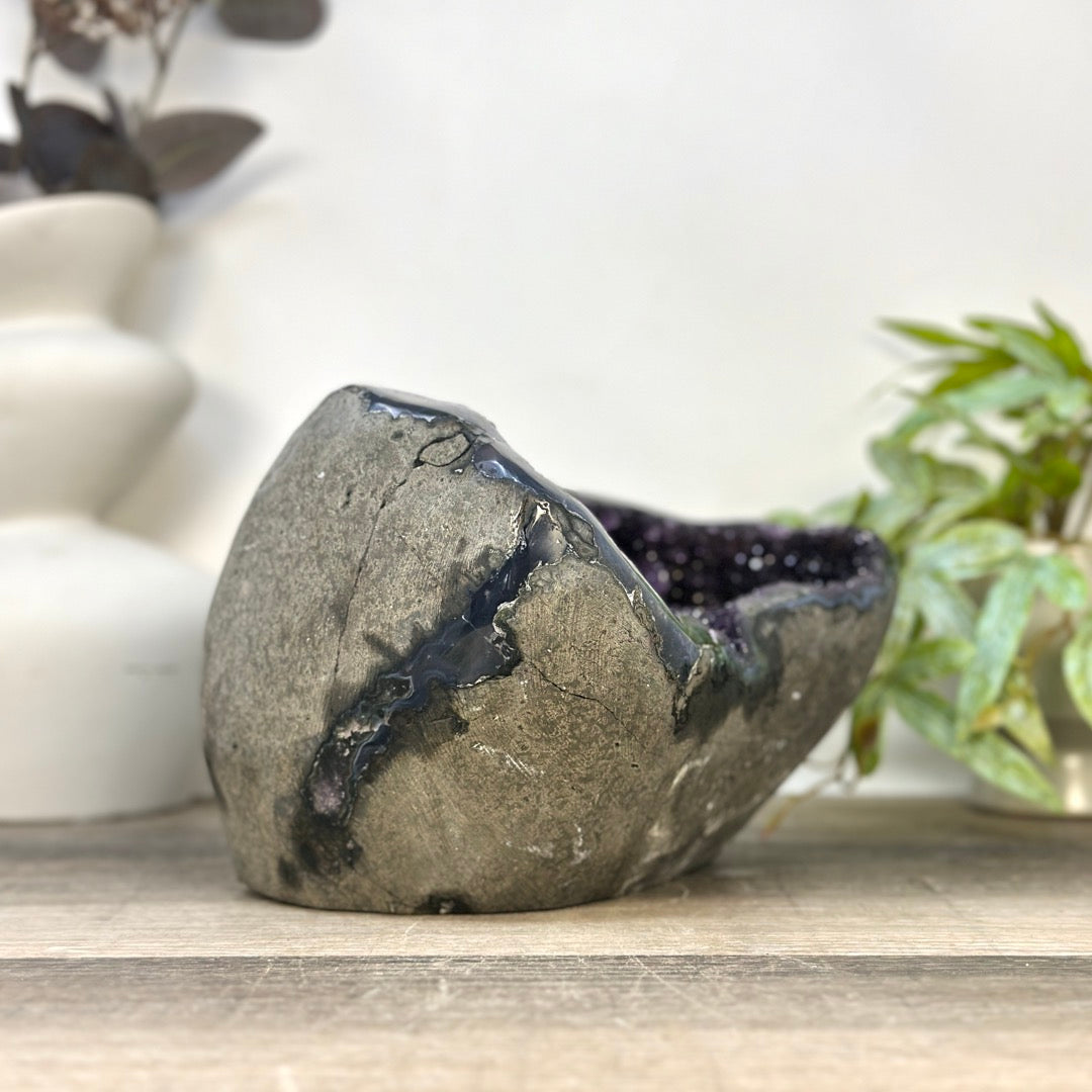 Natural Amethyst Geode with Calcite Crystal Formation - STGE0053