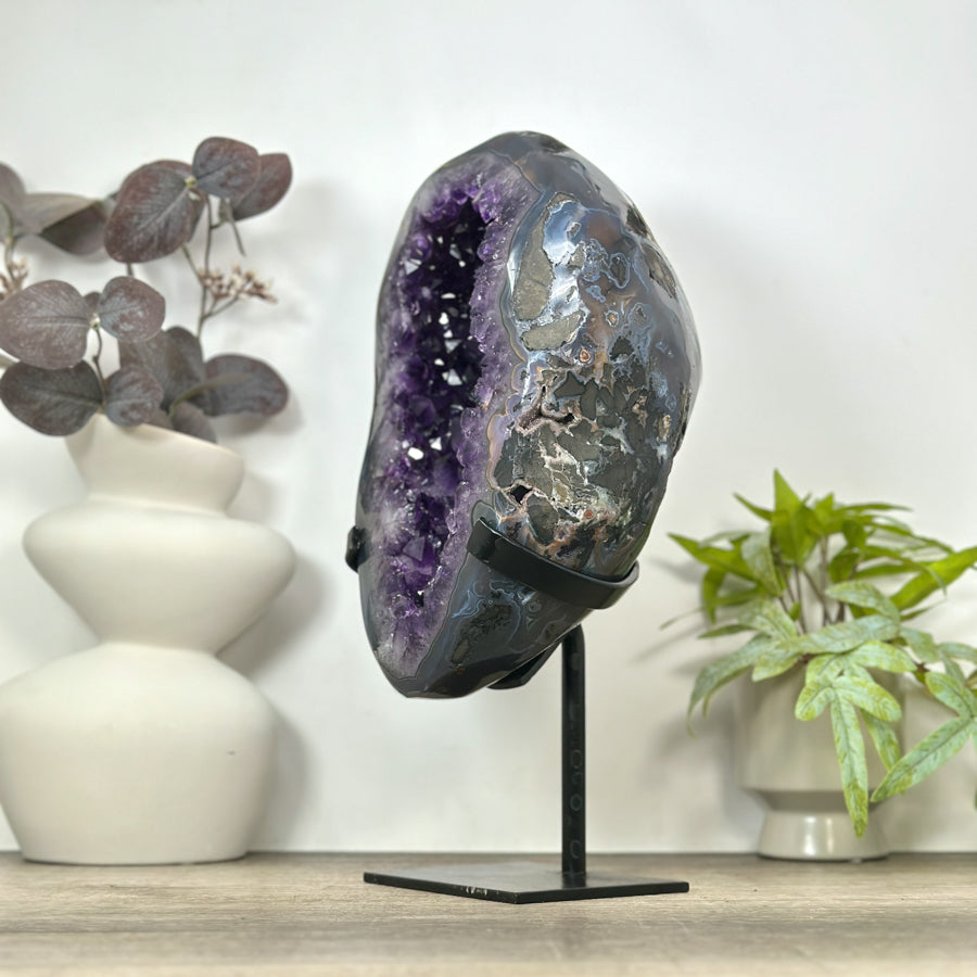 Large Natural Uruguayan Amethyst Geode with blue agate Shell - MWS3091