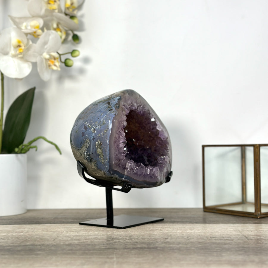 Amethyst Geode on Stand with Agate Shell - MWS2733
