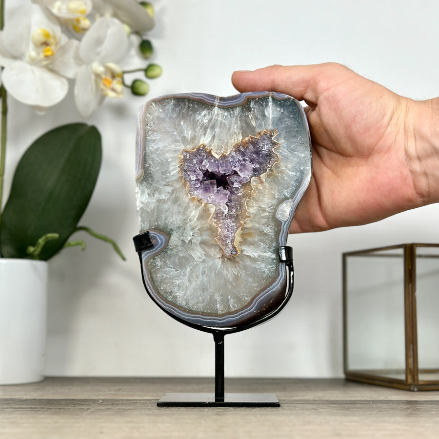 Amethyst Agate Geode Slice onMetal Stand - MWS2905