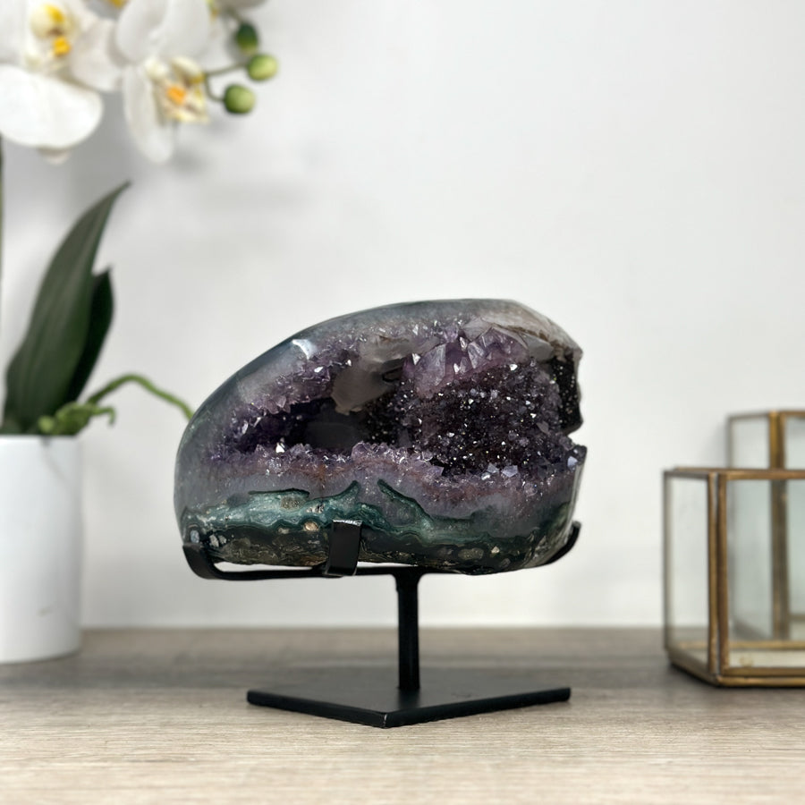 Natural Amethyst &amp; Green Jasper Geode with Black Hemetite Formation - MWS2298