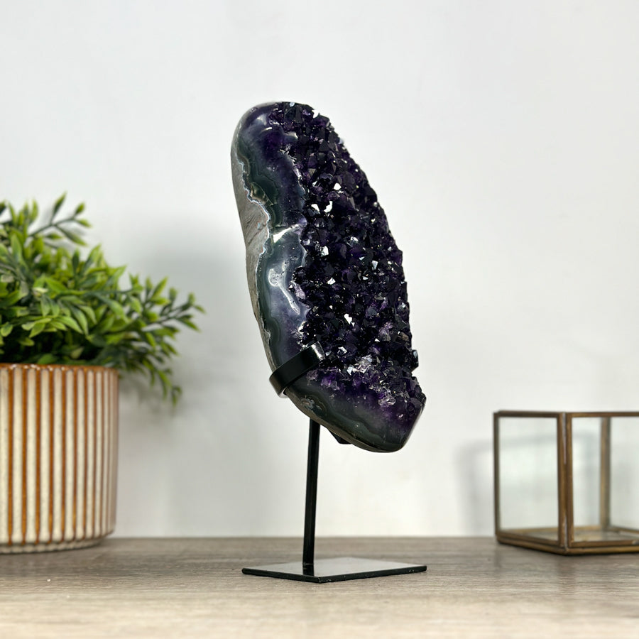 A grade Uruguayan Amethyst Geode with Metallic Stand - MWS2428