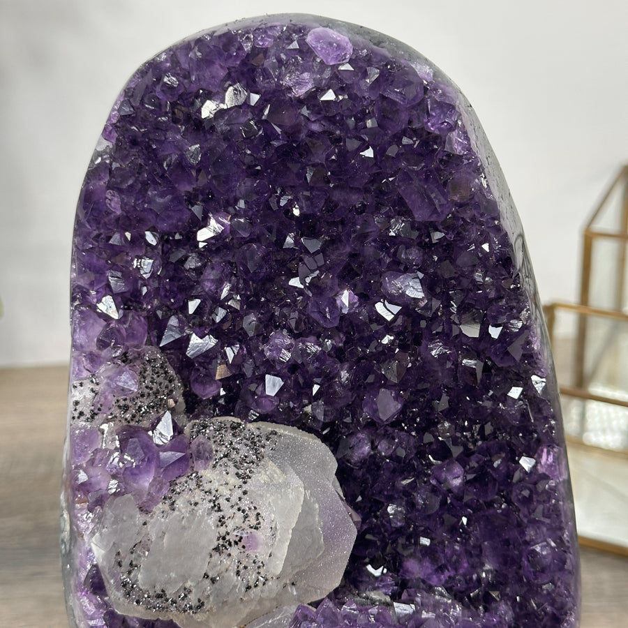 Unique Amethyst Stone with Calcite &amp; Black Hematite Crystal - MWS2346