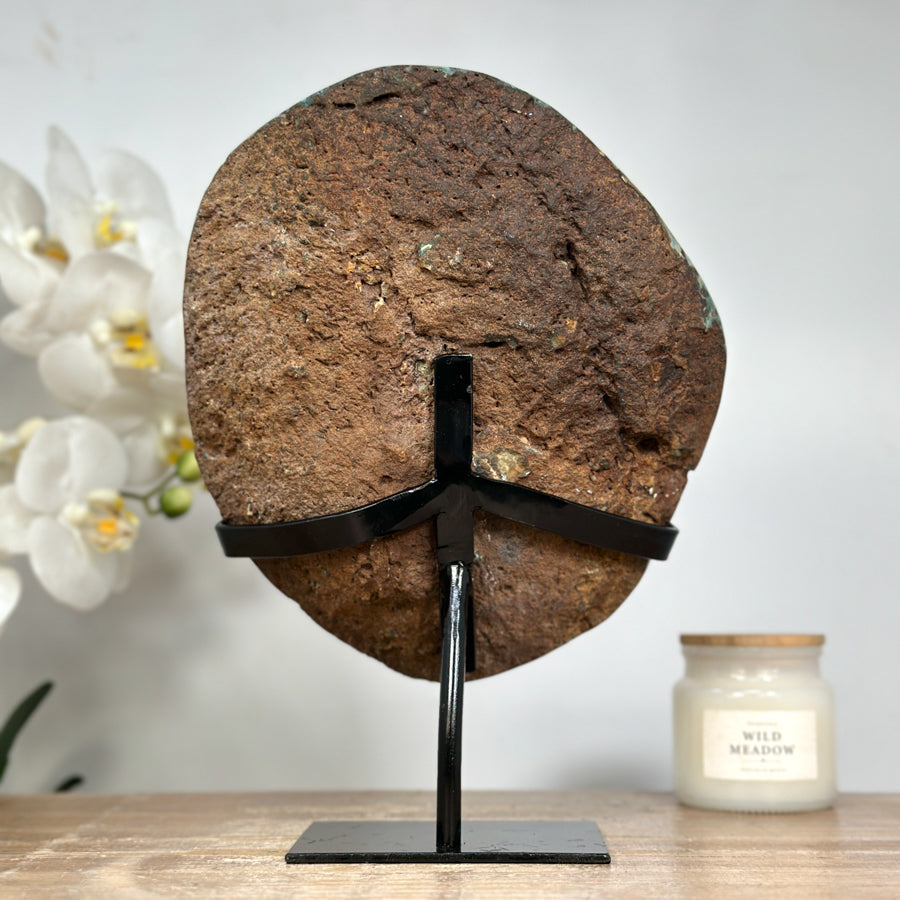 Unique Large Green Sugar Druzy Mineral Specimen with Metallic Stand - MWS1493