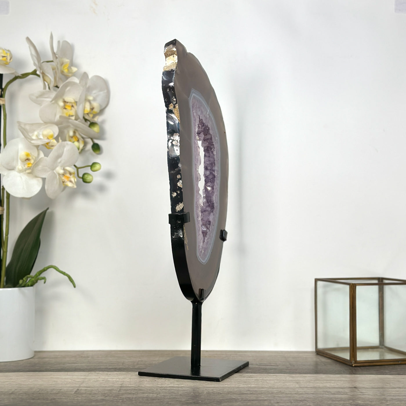 Large Amethyst &amp; Agate Slice on Stand - Crystal Display for Home Decor - MWS2672