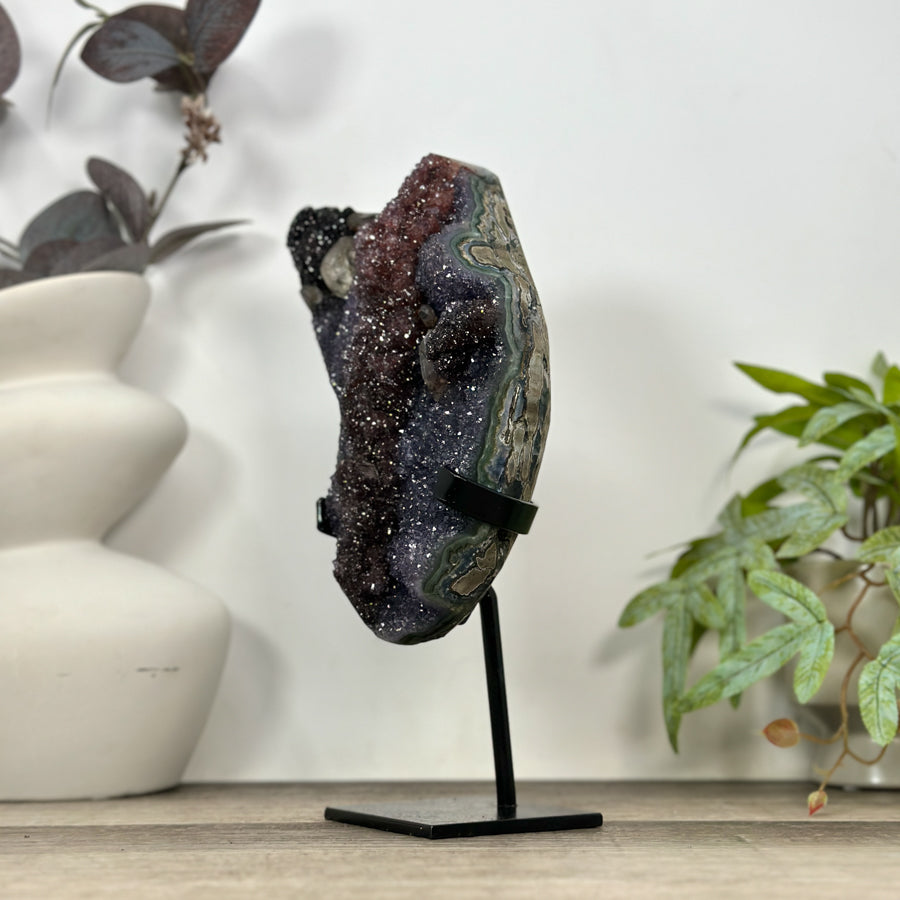 Unique Natural Amethyst, Calcite &amp; Hematite Crystal Specimen - MWS3188
