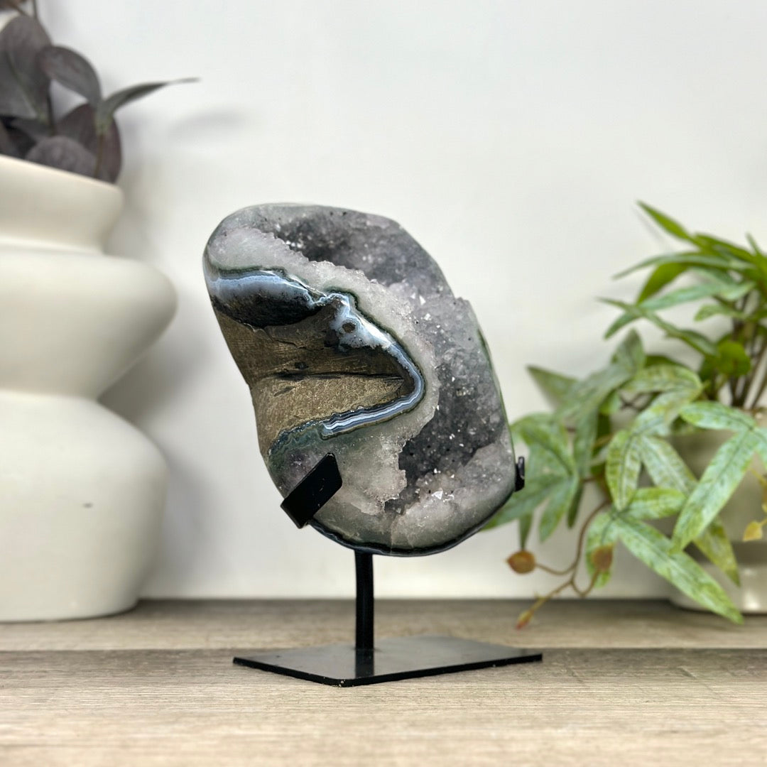 Natural Quartz Geode Statement piece on Stand - MWS3296