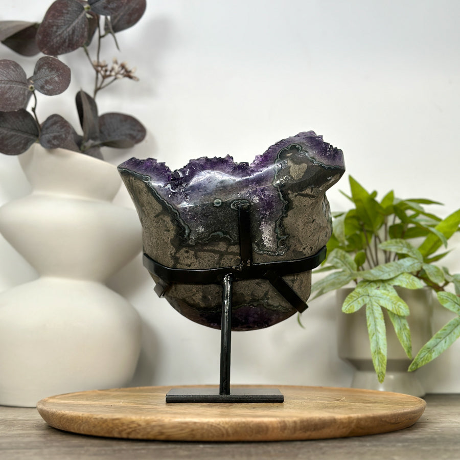 Natural Amethyst Specimen on Metal Stand from Uruguay - MWS3070