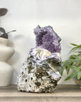 Natural Amethyst Cluster with Calcite Formation Covered with Sugar Crystals - CBP1423