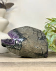 Natural Uruguayan Amethyst Geode with Calcite Formation Covered with Sugar Quartz Crystals - CBP1412
