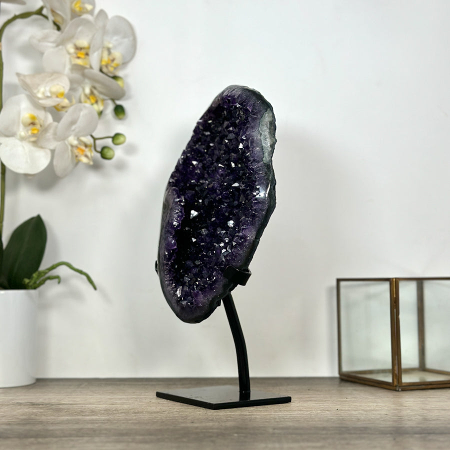 Deep Purple Amethyst Stone Geode Statement Piece on Stand - MWS3032