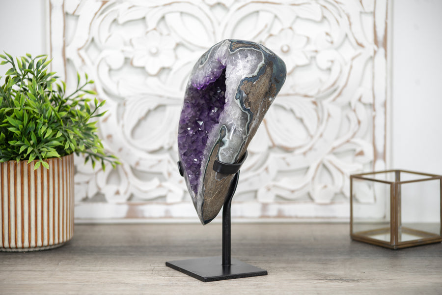 Dazzling Amethyst Geode with Green Agate Shell - Perfect for Upscale Interiors - MWS0332