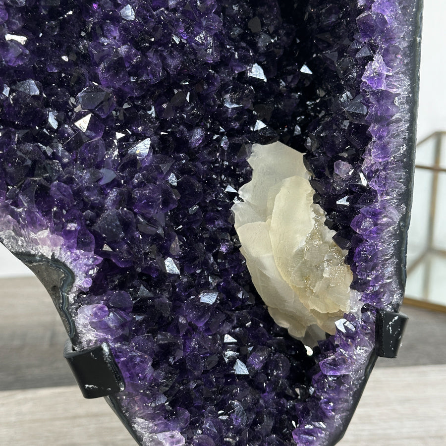 Top Quality Amethyst Geode With Calcite on Metal Stand - MWS2752