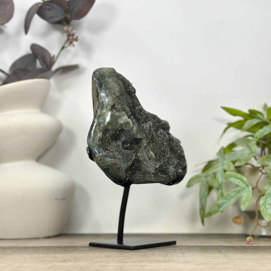 Natural Green Tone Sugar Quartz Specimen - Stand Included - MWS3181