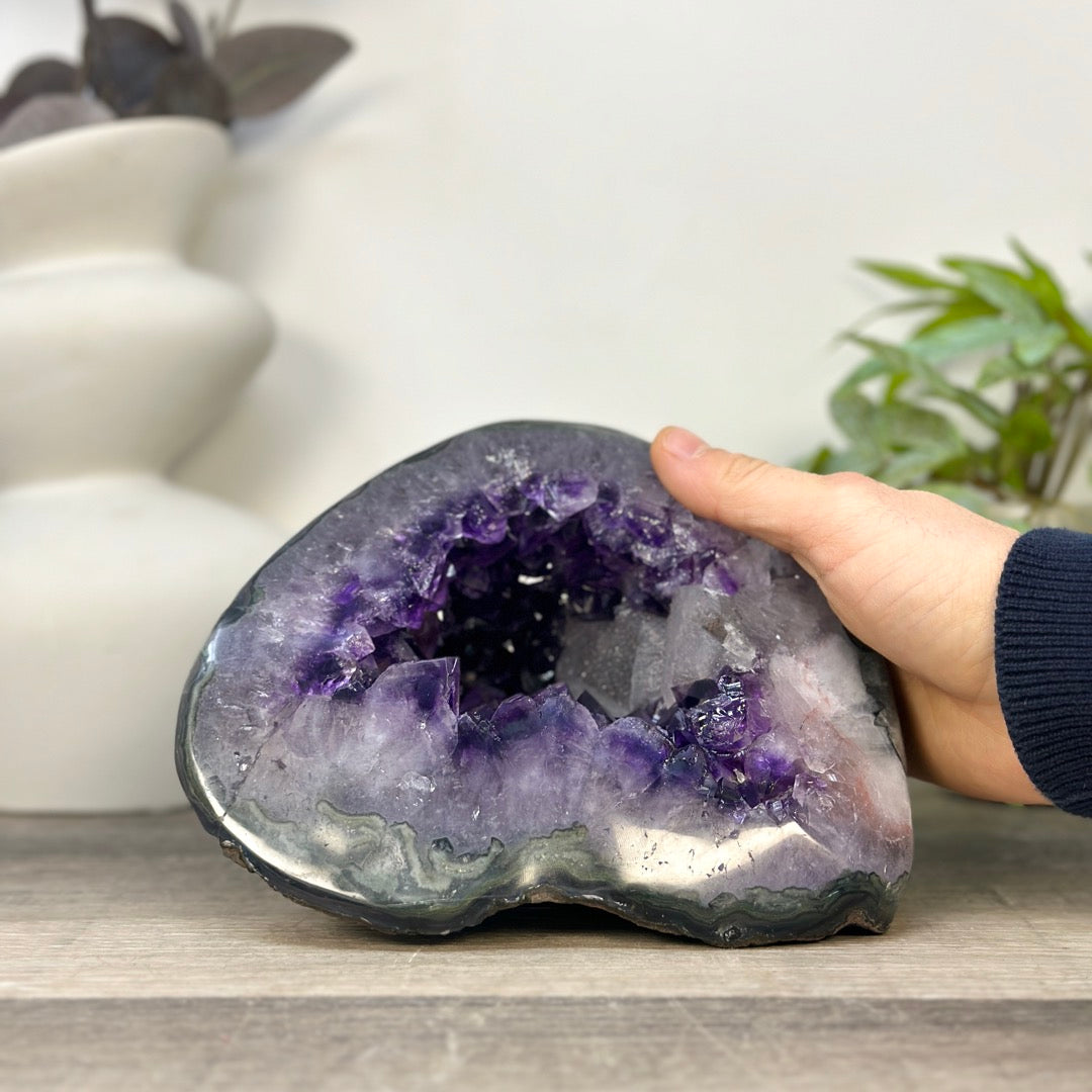 Natural Deep Purple Amethyst Geode with Calcite Inclusion - STGE0052