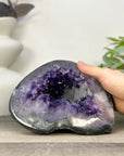 Natural Deep Purple Amethyst Geode with Calcite Inclusion - STGE0052