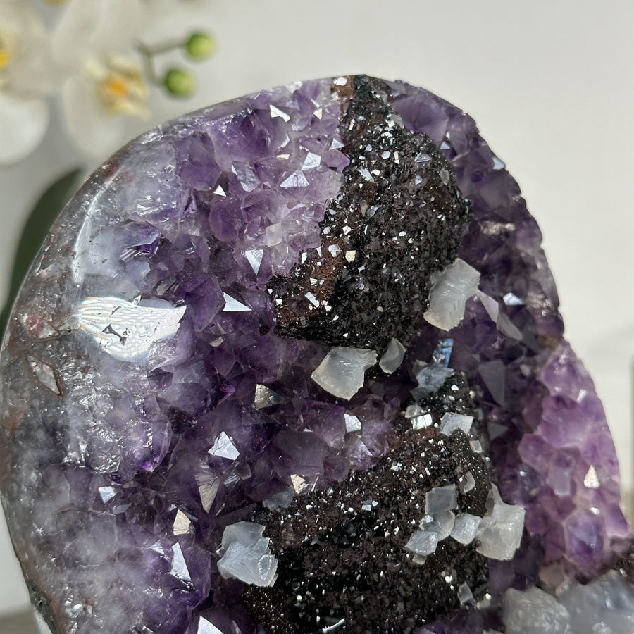 Unique Amethyst Cluster with Clacite &amp; Black Hematite Formation - MWS2309