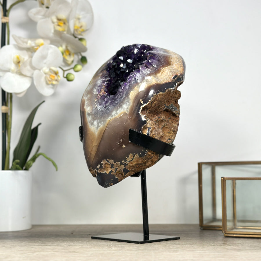 Deep Purple Amethyst Geode with Agate Shell - MWS2188