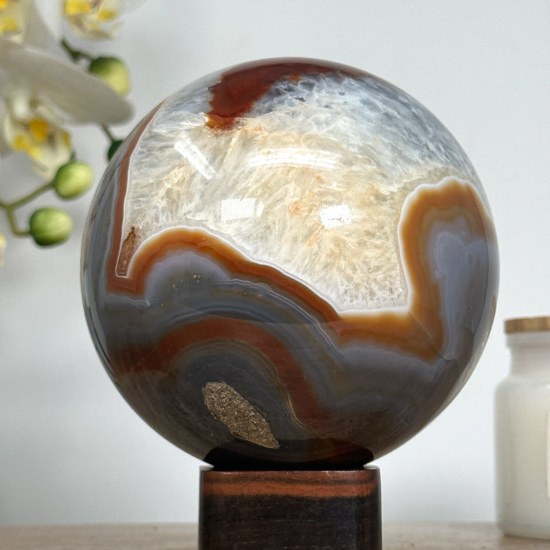 Dyed Banded Agate &amp; Quartz Sphere Geode - SPH0145