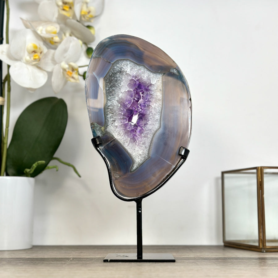 Agate Geode Slice with Amethyst Center - MWS2917