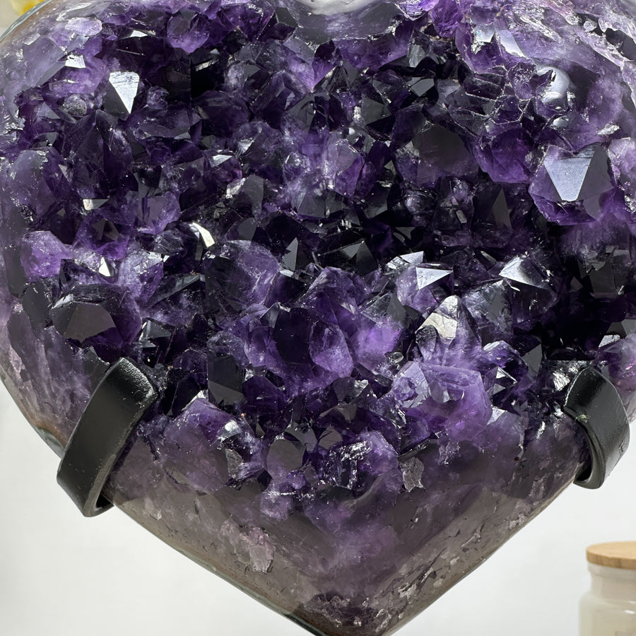 XXL A+ Grade Natural Amethyst Heart Carving with Metal Stand - HST0235