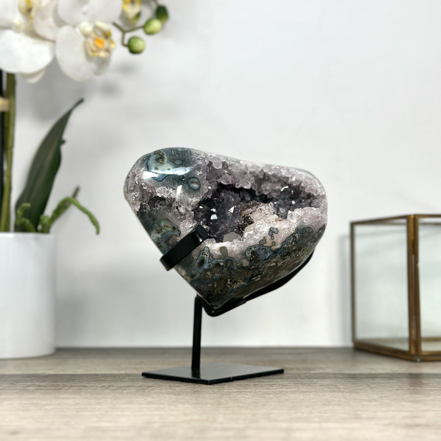 Natural Agate Stone Geode on Stand