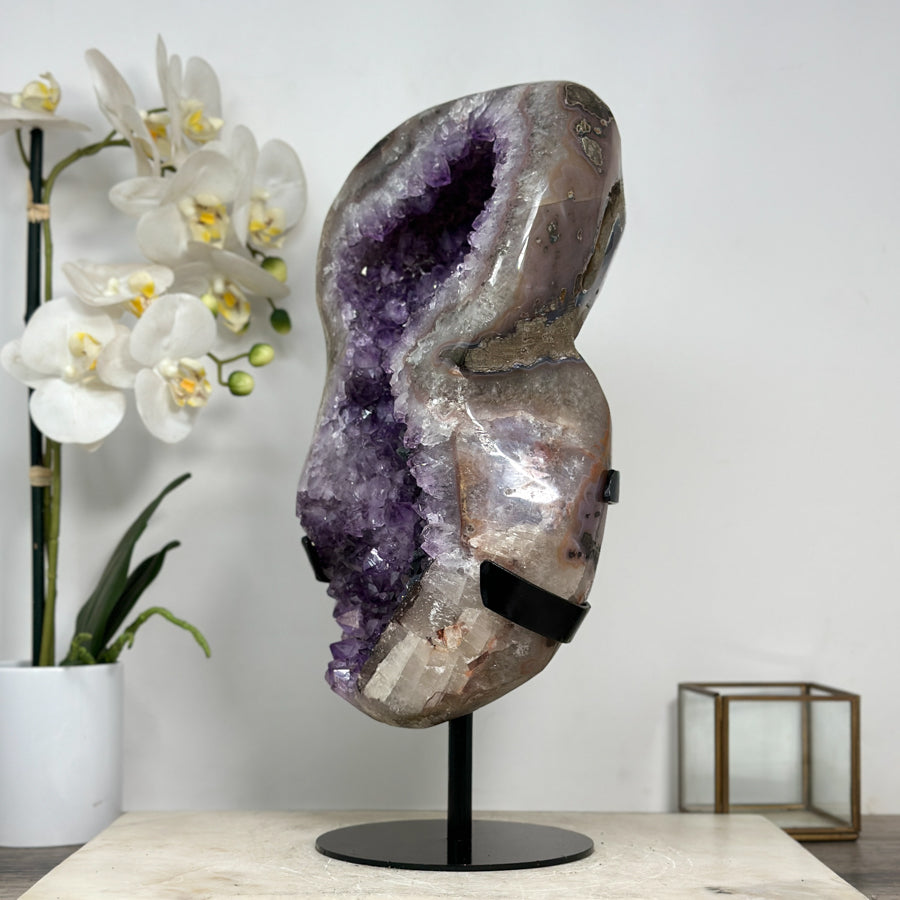 Huge Uruguayan Amethyst Geode, Metallic Stand Included - MWS0449