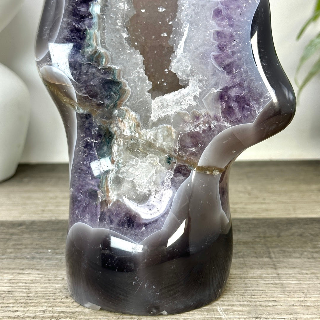 Uruguayan Blue Banded Agate with Quartz Crystals Statement Piece - CBP1402