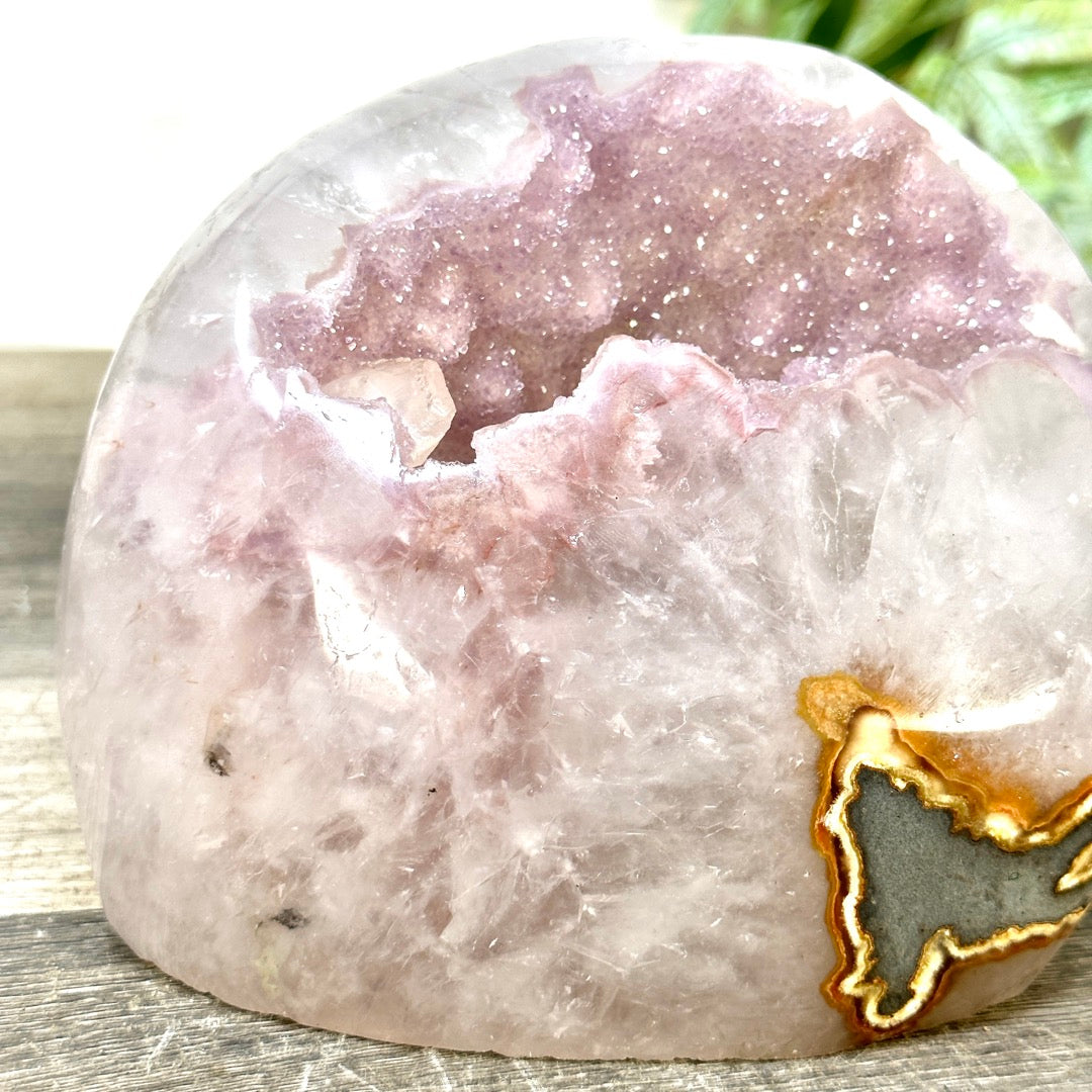 Natural Pink Amethyst Geode with Selfstanding Cut Base - STGE0051
