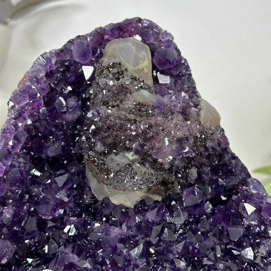 Natural Amethyst, Calcite &amp; Black Hematite Crystal Specimen - MWS3095