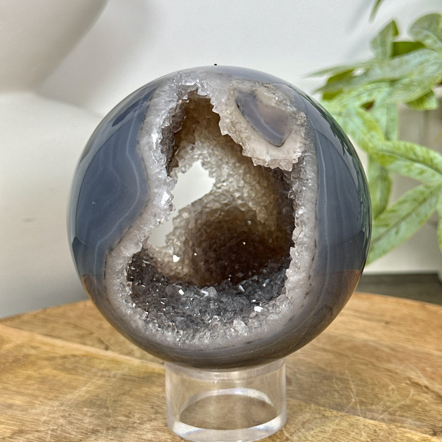 Banded Agate &amp; Quartz Druzy Sphere Geode - SPH0154