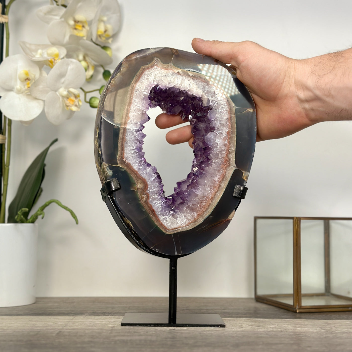 Amethyst Geode Slice Portal with Purple Crystal Center for Home Decor - MWS2657