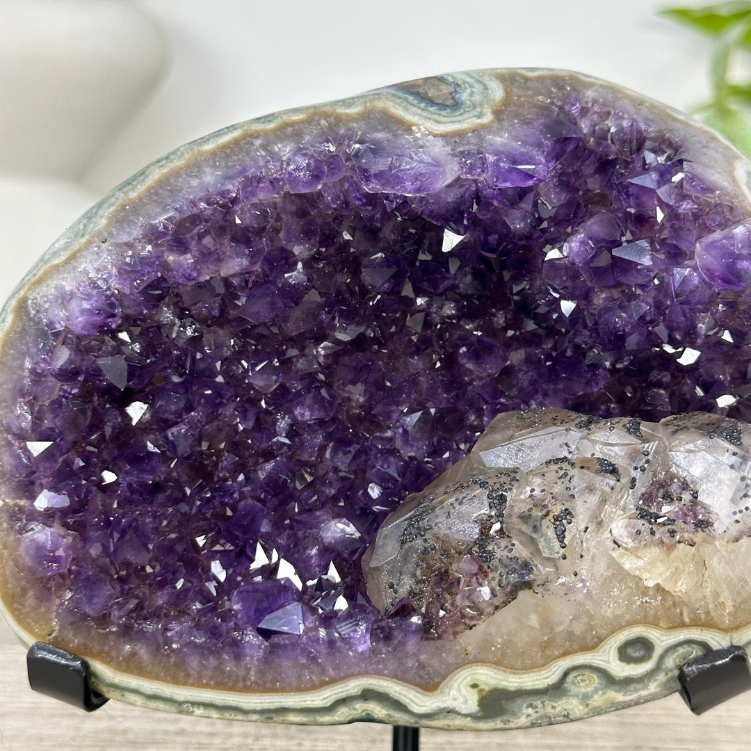 Natural Amethyst Geode with Calcite Inclusin and Green Jasper Shell - MWS3339