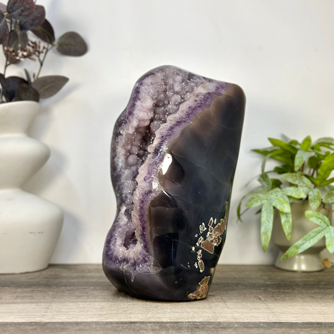 Huge Polished Sugar Amethyst &amp; Agate Geode Statement Piece - CBP1436