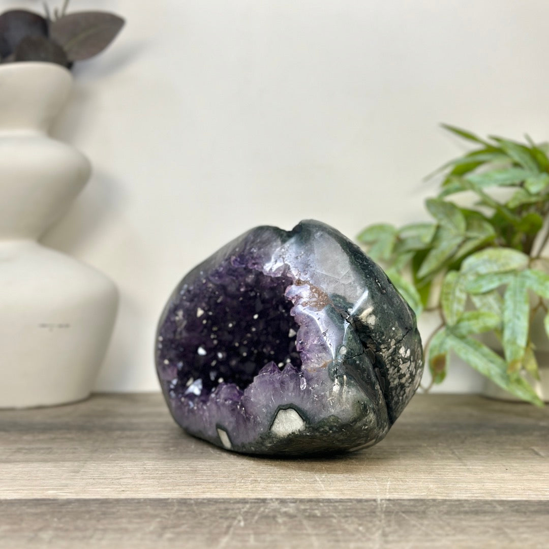 Natural Amethyst Geode with Calcite Inclusion from Uruguay - STGE0064