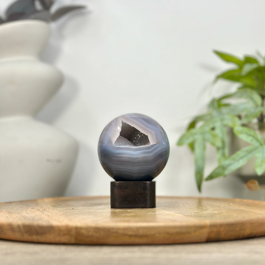 Banded Agate &amp; Quartz Druzy Sphere Geode - SPH0202