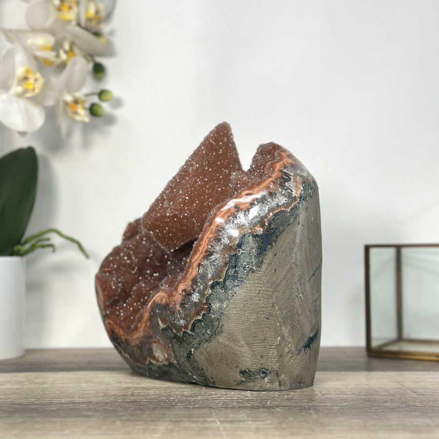 Unique Calcite Crystal with Orange Druzy Crystals – Collector’s Grade Mineral from Uruguay - CBP1240