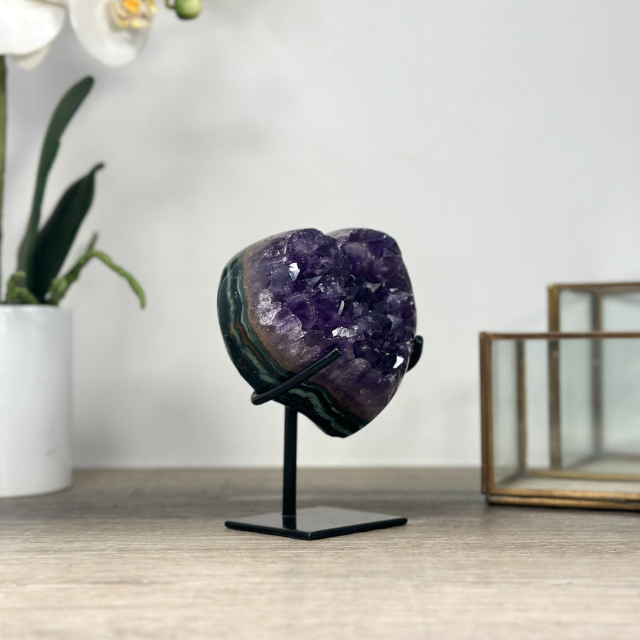 Amethyst Stone Heart, Metal Stand Included - HST0295