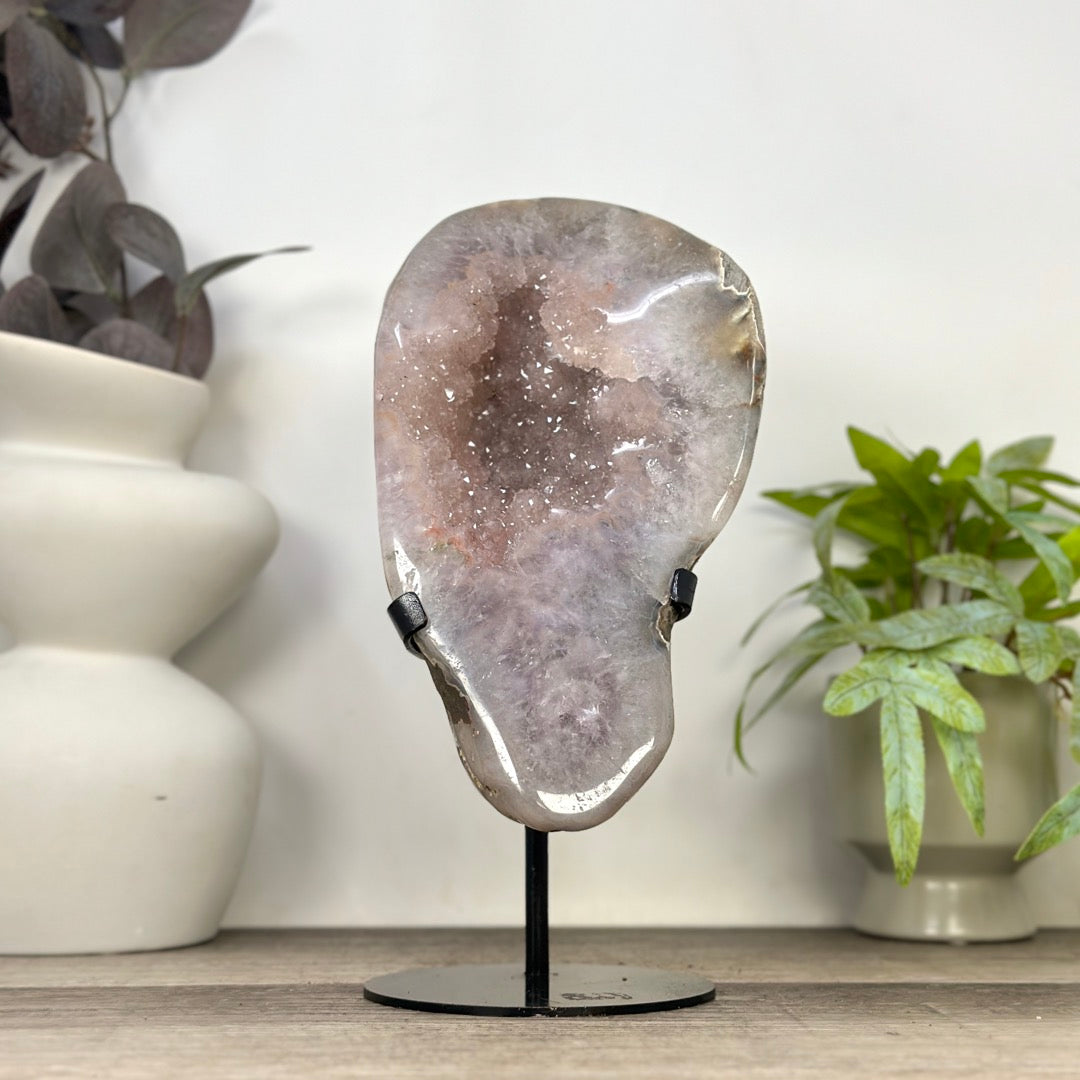Natural Light Peach Tone Quartz Geode on Stand - MWS3363