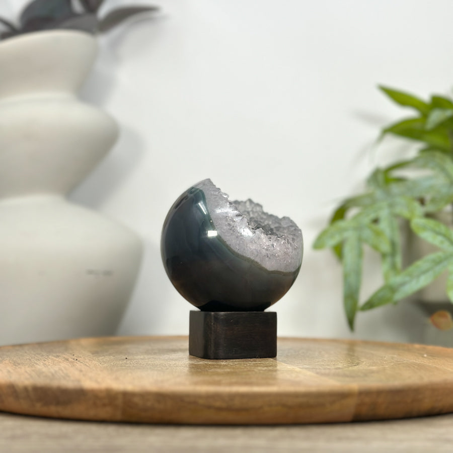 Quartz &amp; Agate Sphere Geode with Crystal Interior - SPH0196