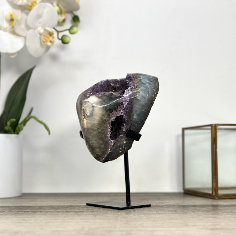 Amethyst Geode with Quartz Shell– Natural Specimen on Stand - MWS2861