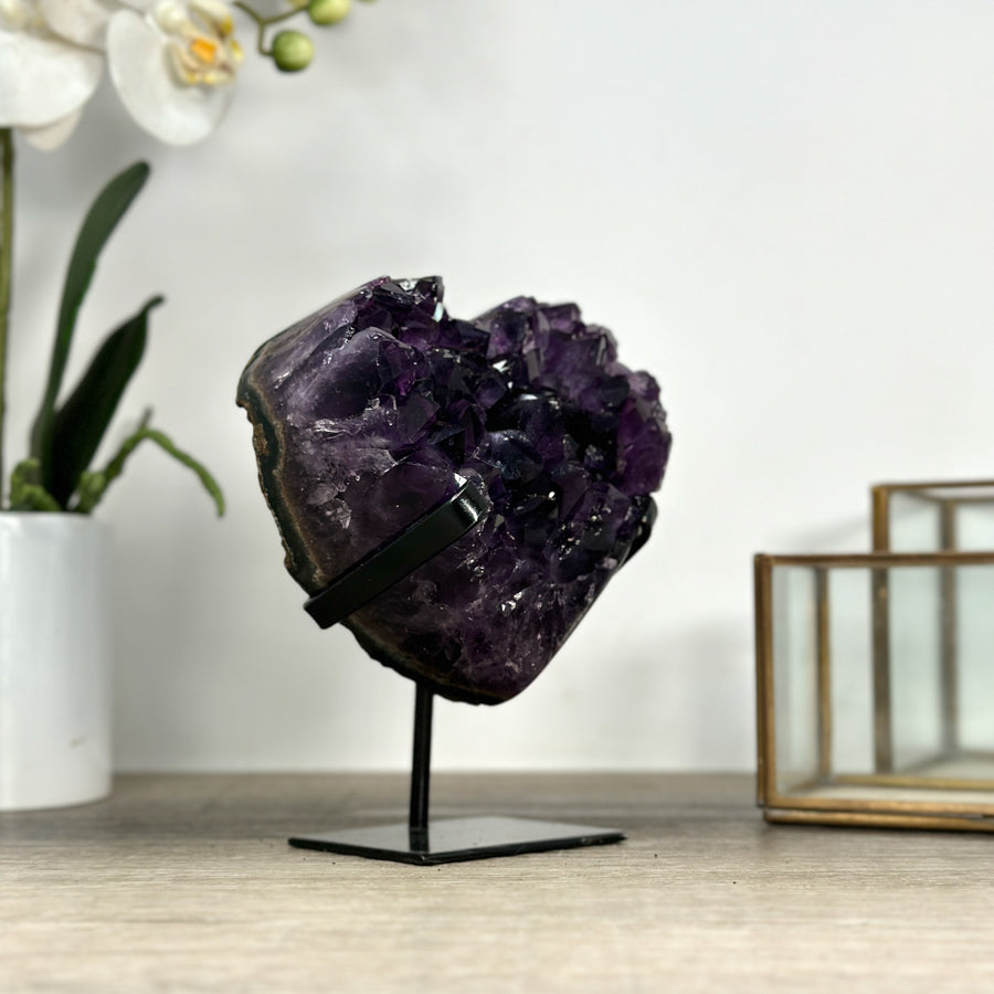 Amethyst Stone Heart with Large Deep Purple Crystals - HST0318