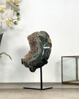 Agate & Quartz Druzy Stone Leaf Carving on Metal Stand - MWS2804
