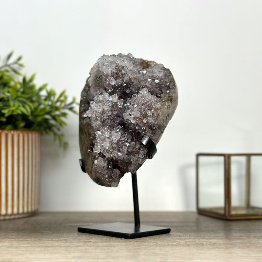 Natural Quartz Crystal on Metal Stand – Elegant Clear Crystal Statement Décor Piece - MWS2411