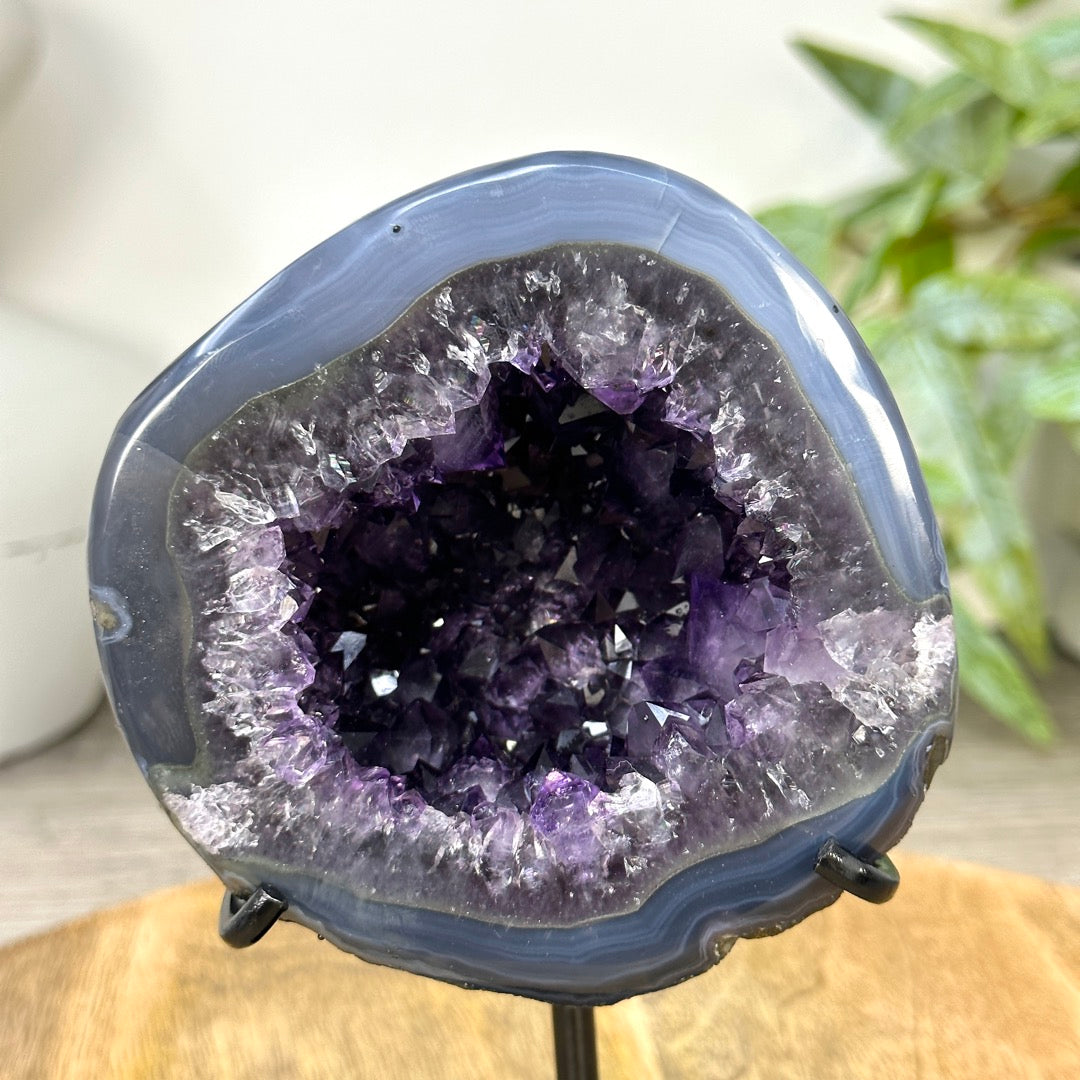 Uruguayan Amethyst Geode with Blue Banded Shell - Stand Included - MWS3260